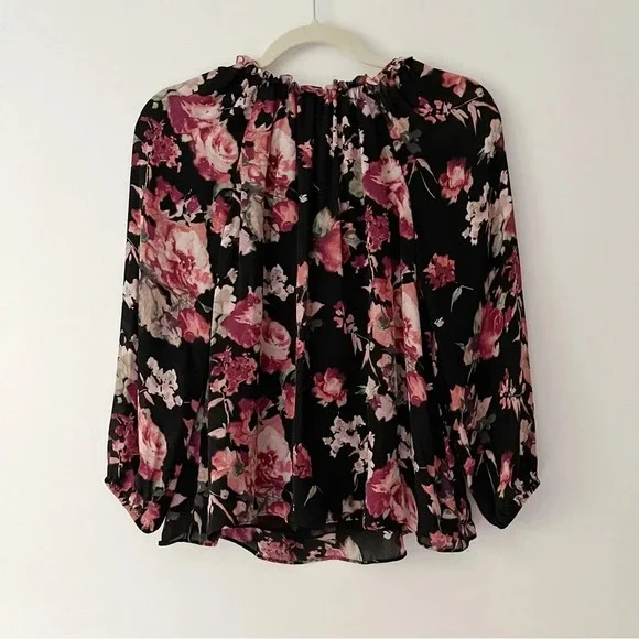 Joie 100% Silk Floral Print Blouse in Black Pink and Cream Size XXS Boho - Picture 4 of 6